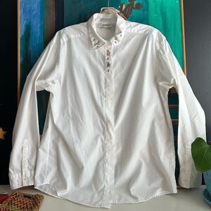 Y2K White Blouse with Embroidered Teddy Bears Details L